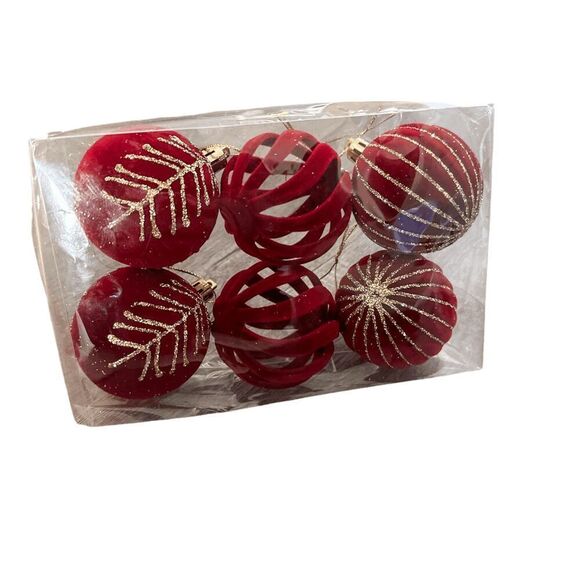 Brand New Burgundy Velvet Christmas Ornament Set of 6, Christmas Hanging Ornamen - Picture 5 of 7